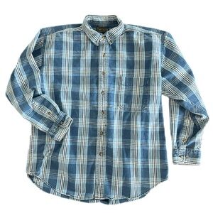 Vintage Croft & Barrow Blue Plaid Button Down Shirt L Cotton Oversized 90s